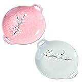 Whitenesser Japanese Hand-painted Ceramic Dinner Plates, Ceramic Dinner Plates set of 2, Household Tableware Plates (Pink and white)