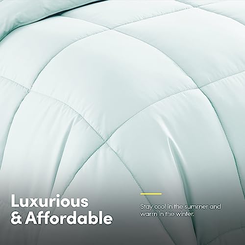 Sweet Home Collection 5 Piece Comforter Set Bag Solid Color All Season Soft Down Alternative Blanket & Luxurious Microfiber Bed Sheets, Aqua, Twin XL