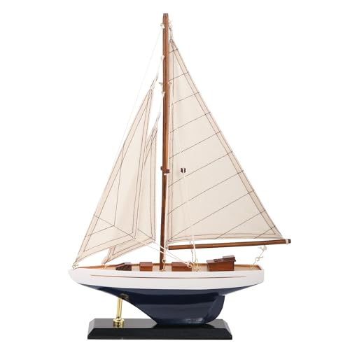 NAUTIMALL 16 Wooden Sailboat Decor Classic Columbia Americas Cup Ship Model Nautical Yacht Gift for Son (SB28-BlueWhite)