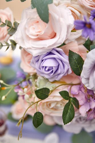 Serwalin Artificial Flowers Fake Silk Flowers Combo Realistic Mixed Roses Box For Diy Wedding Bridal Bouquets Centerpieces Arrangements Faux Flowers With Stems Home Party Decoration, Pink&Lilac #TOP4