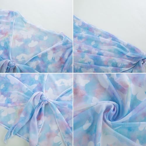 Image of GRACE KARIN Girls Bathing Suit Adjustable Taniki Swimsuit Tie Front 4 Piece Bikini Set with Kimono Cover Up 6-14