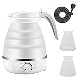 DAJASD Hervidor de agua plegable, hervidor eléctrico plegable de viaje, con 2 tazas plegables, para agua, leche, té de café (blanco)