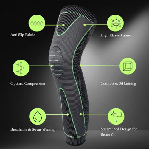 Image of 2 Pack Full Leg Compression Sleeves, Long Knee Brace Support for ACL,PCL, Meniscus Tear, Arthritis, Tendinitis-Free Size