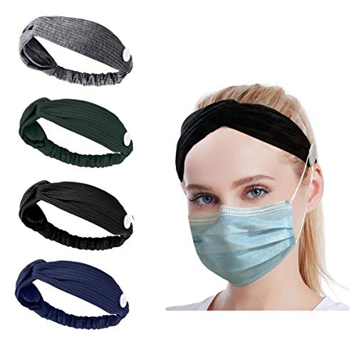 HAISWET Elastic Cross Criss Wrap 4 Pcs Soft Hair Band Headband with Button for Mask Strap