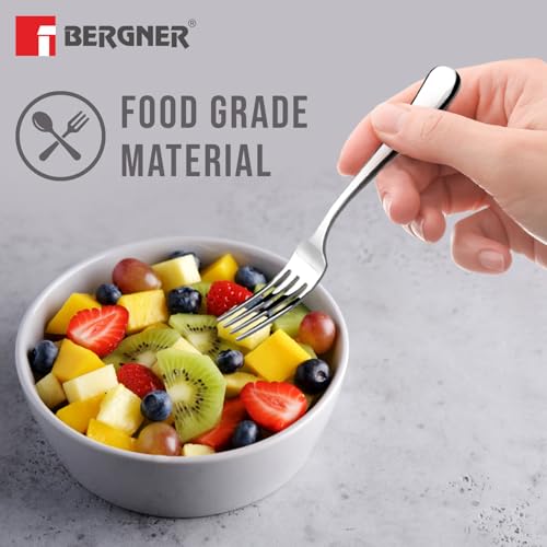 Image of Bergner BE Essentials Baguette Stainless Steel 6 Pcs Baby Fork Set, 16cm Long Fork, Non-Magnetic Premium Baby Forks for Toddler and Kitchen, Easy to Clean, Modern Aesthetics, 1.5mm Thickness - Silver