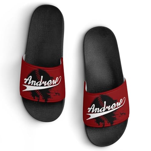 Custom Sports Slides Personalized Slippers - Baseball Sandals Quick Drying Softball Slippers Indoor Outdoor,Gifts for Men Youth Boy (Black,Style 33)