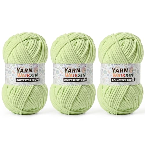 Image of 3 Pack Soft Chenille Yarn for Crocheting, Fluffy Chunky Crochet Yarn for Baby Blanket, (5.29oz /196.8yds) Fuzzy Velvet Yarn for Amigurumi&DIY Puzzle、Crafts、Scarf(3 Fresh Green)
