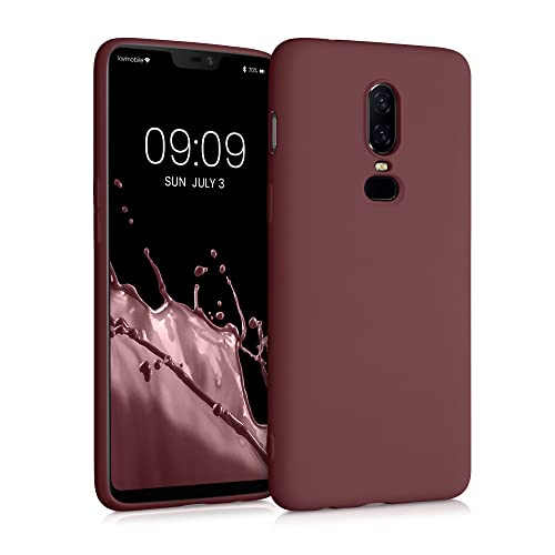 kwmobile Carcasa Compatible con OnePlus 6 Funda de Silicona - Flexible con Interior de Microfibra - Suave Protector antigolpes - Rojo lacre
