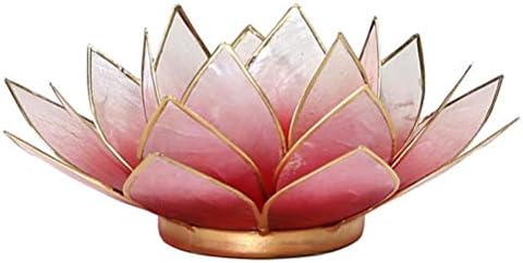 FindSomethingDifferent Lotus Tea Candle Holder Capiz Shell Light Red Gold Trim