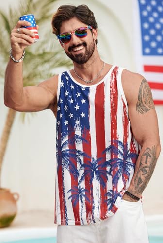 Image of VOGSTART Mens Hawaiian Beach Tank Tops Summer Vacation Muscle Top Graphic Sleeveless Shirts (S-3XL)