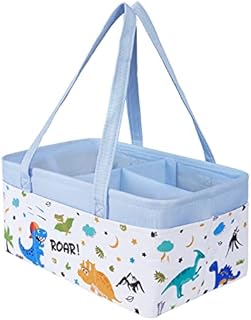 WERNNSAI Dinosaur Diaper Caddy - Collapsible Nursery Organizer for Boy Infant Baby Shower Gifts Large Blue Storage Basket for Changing Table Car Travel Living Room Newborn Essentials Must Have Dots