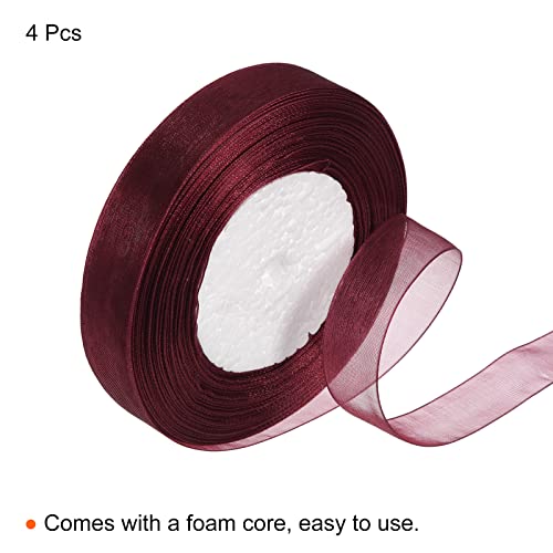PATIKIL Sheer Organza Ribbon 51/64 Inch 50 Yard, 4 Roll Chiffon Decoration Fabric for Gift Wrapping Crafts Wedding Bouquet Burgundy Red - Image 3