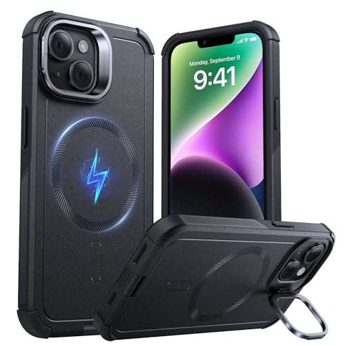 ESR for iPhone 14/iPhone 13 Case with Stand, 23 ft Military-Grade Drop Protection Heavy Duty Magnetic Phone Case, Compatible with MagSafe Accessories, Cyber Series, Black