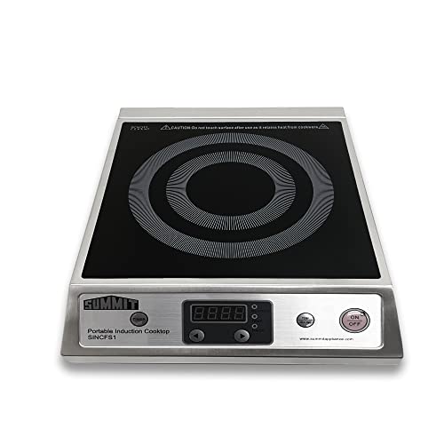Summit Sincfs1 Portable Induction Cooktop 1-Burner, 1800 Watts, 10-Power Levels, Ceran Black Glass Surface, Timer, Easy Cleanup, Automatic Pan Recognition, Plug-In, Comes With 7-Piece Cookware Set #TOP11