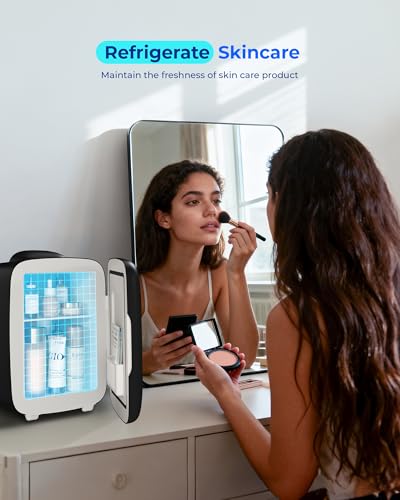 Image of BEICHEN Mini Fridge, 4L /6 Can Portable Small Refrigerator Cool&Warm, AC /DC | Black Mini Refrigerator for Drinks Food, Fast Cooling Low Noise Mini Fridge for Bedroom Car Office, Makeup Skincare Fridge