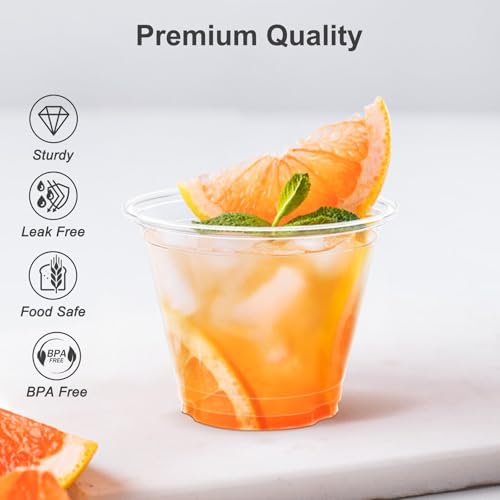 image for Dealusy 100 Pack 9 oz Clear Plastic Cups, Sturdy & Food Safe Disposabl