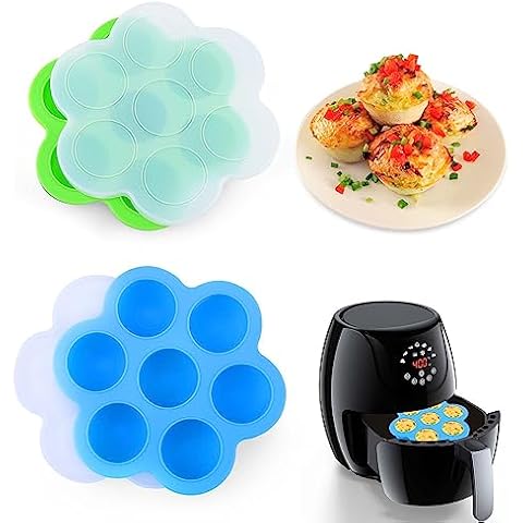 XANGNIER Silicone Air Fryer Egg bite Mold,2 Pack Reusable Egg Bites Pan with Lid-Alternative to Sous Vide Egg Bite Maker,Air Fryer Accessories Cover