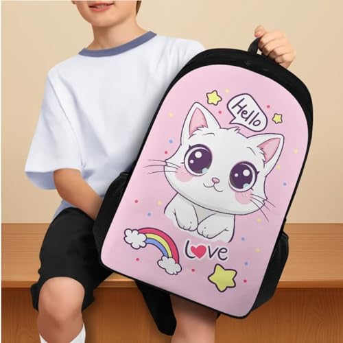 Flashideas Cute Cat School Backpack Set for Girls with Lunch Bag Pen Bag Set Cute Book Bag School Backpack Portable Lunch Bag Backpack for School Girls Designed for Boys & Girls3
