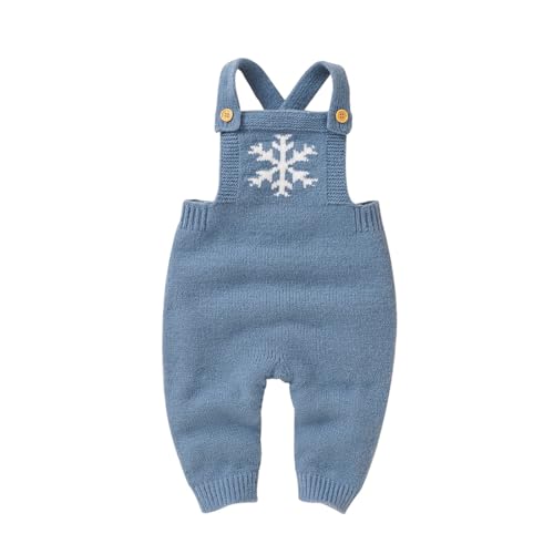 Image of IMEKIS Newborn Baby Knit Romper Overalls Christmas Snowflake Sweater Jumpsuit 1st Birthday Photo Shoot Outfit for Girls Boys