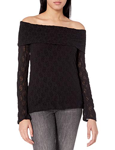 Only Hearts Women's Stretch Lace Off The Shoulder Top, Black, M