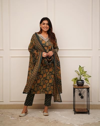 Fabnex Cotton Blend Regular Women Kurta Set (K-91-B.Green-Xl