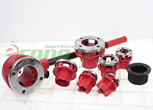 7 Size Pipe Threader Threading 3/8\" to 2\" Die Dies Set w/ Handle Ratchet