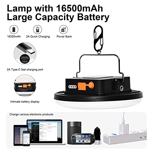 Image of IODOO 16500mAh 60W Rechargeable Camping Light with Remote 3000LM 2700 /4000 /6500K LED Camping Lantern Portable IP65 Waterproof Tent Lights Power Failur