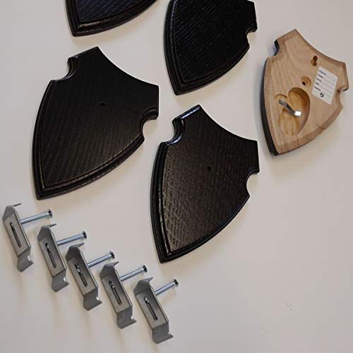 5 Targhette Trofeo In Legno Di Pino Scuro Per Corna Di Cervo, Con Mollette, Alte 21 Cm, REH Bock - 3