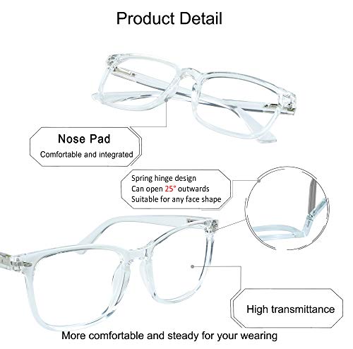 Image of YEIN Progressive Multifocus Reading Glasses, Spring Hinge Blue Light Blocking Glasses for Women Men, No Line Multifocal Readers with Clear Lenses (clear,+0.00 /+1.00 magnification)