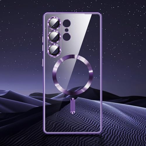 Image of VONZEE Clear Logo Electroplating Transparent Case for Samsung Galaxy S26 Ultra 5G, Magnetic Plating [Support for MagSafe Charger] Electroplate TPU Cover- Deep Purple