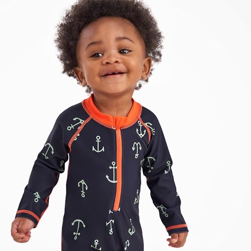Gerber Baby Boys Toddler Long Sleeve One Piece Sun Protection Rashguard Swimsuit, Blue Anchor, 3-6 Months - image 3