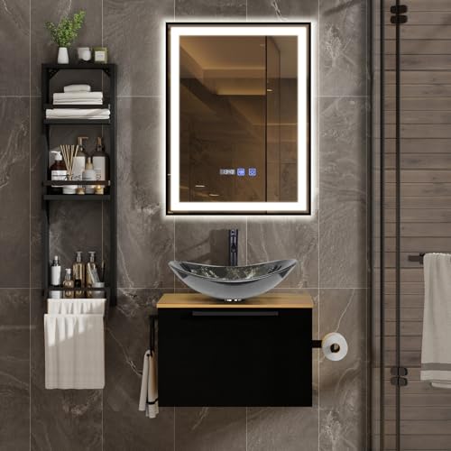 ZealWe Badmöbel Set 3 TLG Waschbecken mit Unterschrank 60 cm, Waschbeckenunterschrank mit Wandregal Waschtish 54 cm, Badezimmerschrank mit Handtuchhalter für kleine Gäste WC Waschplatz, Blaugrün