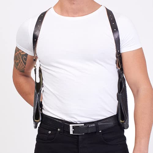 Koltster S&W 357 Magnum Shoulder Holster, 2 Gun Leather Gun Holster For 4" Barrel Vertical Carry Basketweave Black Genuine Leather Handmade (K448R) #TOP2