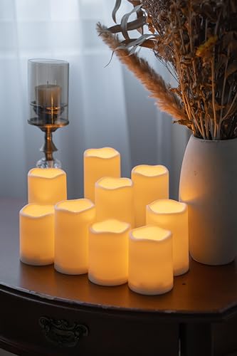 Image of Comenzar Battery Operated Candle LED Flameless Candles LED Candles with Timer,Outdoor Waterproof Candles(D: 3 inch x H: 4 inch 5 inch 6 inch) 9pack