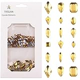 Tisslan 820pcs Golden Yellow Sparkle Nail Gems Flatback Crystals Charms 3D Nail Art Decoration Shape