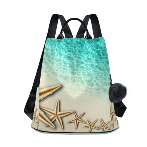 Sac à dos femme bleu sarcelle étoile de mer aux finitions soignées et pompon élégant