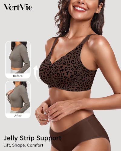 Image of Vertvie Seamless Jelly Bra No Underwire Supportive Bralette | Wireless, Full Coverage, Push Up, Scalloped V-Neck, Buttery Soft & Invisible under T-shirts for Everyday Oder Women's Comfort