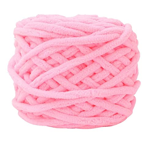 Image of Super Thick Fluffy Jumbo Polyester Baby Blanket Chenille Yarn for Knitting,Crochet&Home Decor Projects,Afghans,Throw Pillows,Cushions&Blankets. -100 GMS 6Mm Thickness Colour Pink