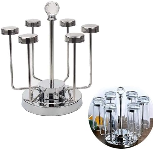 Rotating Cup Mug Glass Holder Rack Stainless Steel 6 Cups Drying Rack Stand image 2