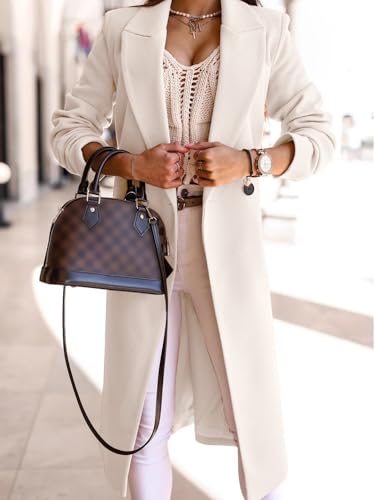 IDEALSANXUN Langer Wollmantel für Damen, Herbst, Winter, Trenchcoat, Pfau, zweireihig, Blazer, Jacken, Übermantel, Beige, Small