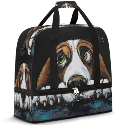 Dog Cartoon Animal Travel Duffle Bags With Shoes Compartment for Women Men Weekender Overnight Bag Foldable Sports Tote Gym Carry On Luggage Handlebag for Travel Yoga Hospital Workout