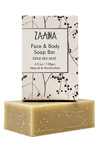 Dead Sea Mud Soap Bar 100% Organic & Natural. With Activated Charcoal & Therapeutic Grade Essential Oils. Face or Body Soap for Men, Women & Teens. Non Toxic | Made in USA by ZAAINA | 4.5 oz