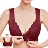 [APIKIE] ブラジャー 前ホック 【新開発前ホック・乳腺専門家監修】 3Dカップ・理想的な谷間メイク シームレス 大きいサイズ 盛れ ノンワイヤー サポート感 脇高 伸縮性 補正 レース 柔らかい 通気性 24時間 (JP, アルファベット, M, ワインレッド)