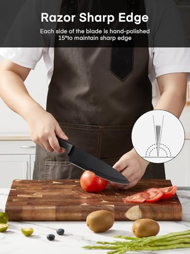 Miniatura 4 de Fohere Juego De Cuchillos De Cocina Con Afilador Integrado, 13 Piezas Negro Revestimiento De Antiadherente, Cuchillos Cocina Con Mango Ergonómico Y Acero Inoxidable, Granito Negro