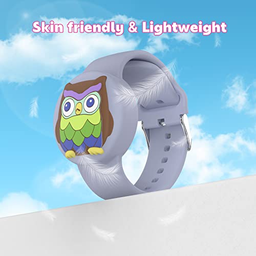 Waterproof Air tag Bracelets for Kids (2 Pack) - Soft Silicone Hidden Air tag Wristband - Lightweight GPS Tracker Holder Compatible with Apple Airtag Watch Band for Child (Owl & Penguin)