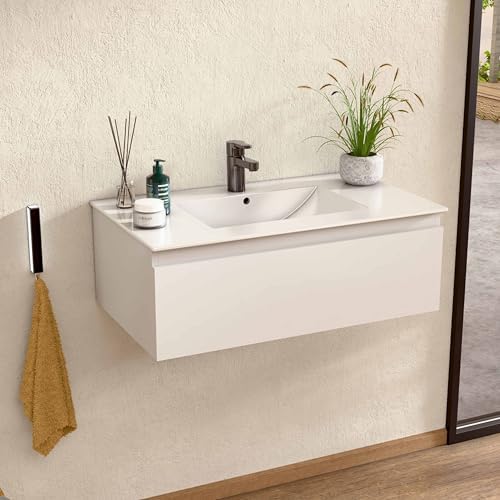 BELLOBATH - Meuble de Salle de Bain Suspendu avec Vasque en Céram...