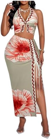 SOLY HUX Women's 2 Piece Skirt Sets Summer Floral Halter Crop Top...