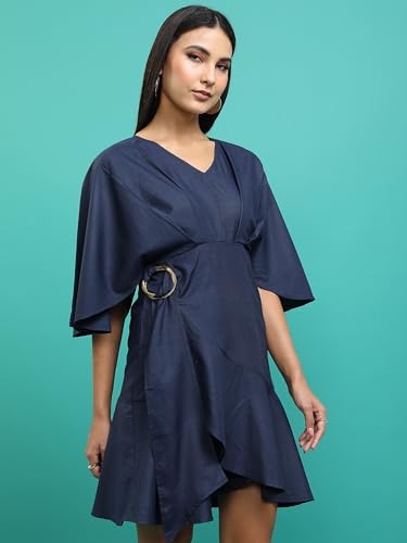 Image of Tokyo Talkies Women's Three-Quarter Sleeves V-Neck Solid Dresses | Stylish| Casual