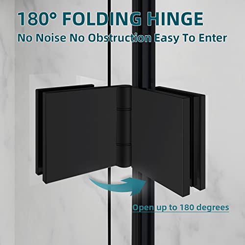 Sunny Shower Bi-Fold Frameless Shower Doors In Black, 32 In. W X 72 In. H, Pivot Swing Shower Enclosure With Clear Glass Panel, Reversible Installation #TOP5