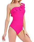 Annbon Women's One Piece Swimsuits One Shoulder Bathing Suits Asymmetric Ruffle Monokinis Swimwear,...